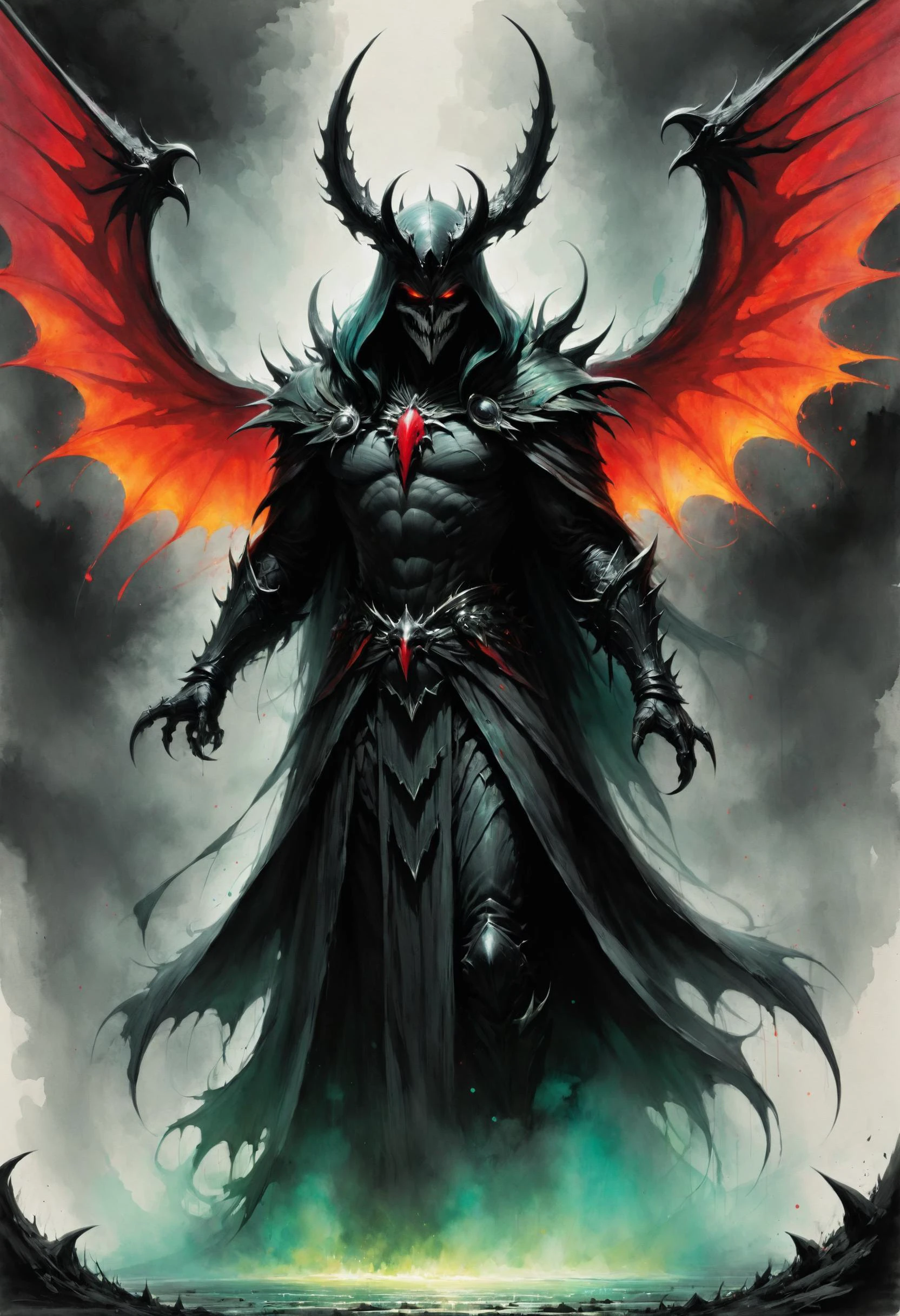 Legend says El is a spawn out of Hell, The myth is my mama's a murderous queen, <lora:add-detail-xl:0.4>, tenebrism, <lora:Epic_Surreal:0.8>, <lora:SDXLPaintSplash:0.7> colorsplash