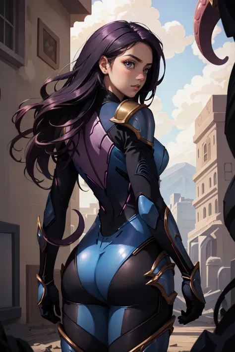 (masterpiece, best quality), intricate details,
1girl, <lora:kaisa:0.8> kaisa, armor, bodysuit, tentacles, void,
from behind, ass, ass focus,