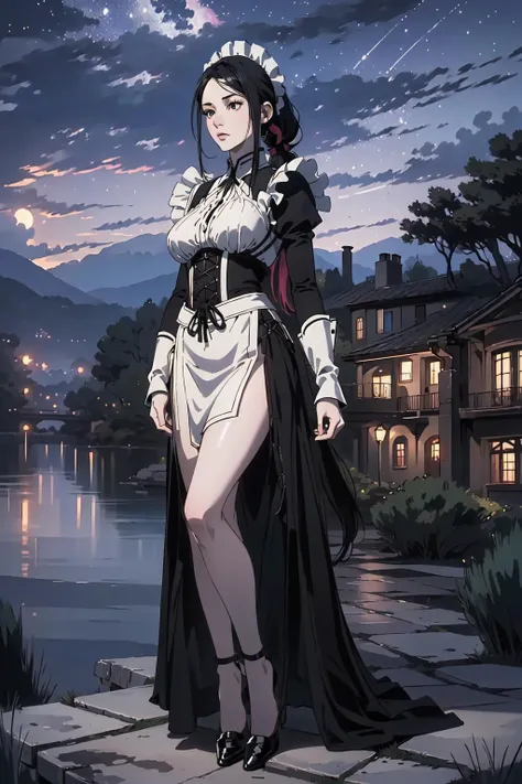 <lora:Overlord - [Girlpack] - Version 1:0.4>, narberal , (solo, 1girl), (pale skin:1.2), (beautiful, 18 years old:1.5), (huge breasts), (full_armor maid), maid hairband , (detail city, starry night sky, outdoors), (full body:1.4), soft light,
perfect(face ,eyes , nose, hands , arms), detailed fingers, extremely detailed eyes and face, beautiful detailed nose, beautiful detailed eyes, (RAW photo, best quality), (realistic, photo-realistic:2.0), extremely detailed, CG, 8k Amazing, finely detail, (masterpiece:2.0, best quality), realistic, (real picture, intricate details, depth of field), beautiful detailed girl, wide hips, small waist, glossy pink lips, black eyes, (((colorful gradient multi-colored black hair), ponytail hair)), elegant ,slender figure, fighting posture, <lora:NaturalLargeBreasts:0.65>,  <lora:Night scene_20230715120543:0.7>,