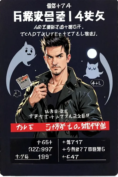 <lora:ATC:0.7> (text, numbers, graphics:1.4), pictograms, emoji, business-card-style, multiple frames,colored,
1boy, ga_zakbag, black hair, muscular man, looking at viewer, (trench coat:1.2), boxer shorts, tank top, holding, holding a sensor, holding scanner, holding technological device,
ghost house, ghost house background, ghosts, full moon, night, bats