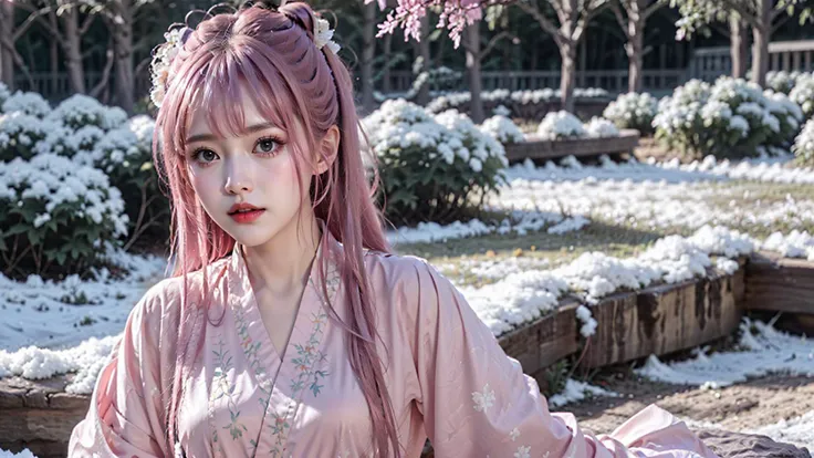 face lighting,bright backlight,medium breasts,super high resolution,best quality,Photos,4k,(Realistic:1.2),1girl,Pink hair,(Snow:1.2),hanfu,sky blue clothes,Half-body phase,<lora:girl_20230530180912:0.7>,<lora:hanfu40-beta-3:0.5>,