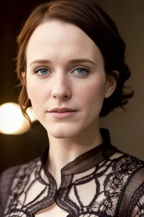 photo of RachelBrosnahan2, looking at the camera, simple background, detailed face, intricate, soft lighting, masterpiece, beautiful,