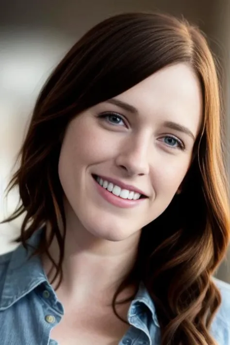 photo of RachelBrosnahan2, looking at the camera, simple background, detailed face, smile, intricate, soft lighting, masterpiece, beautiful,