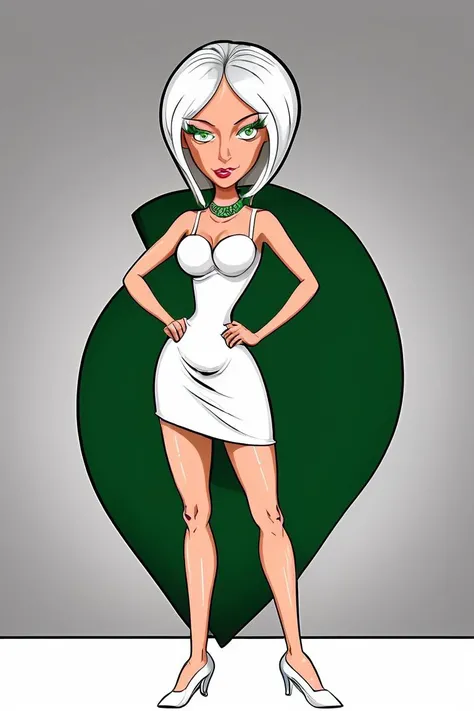 <lora:mirageV3:0.8> (cartoon:1.4), mirage, green eyes, makeup, white hair, long dress, full body, fancy, jewelry