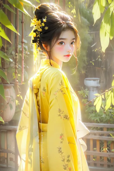 <lora:C_hanfu:1> yellow hanfu 1girl, morning light