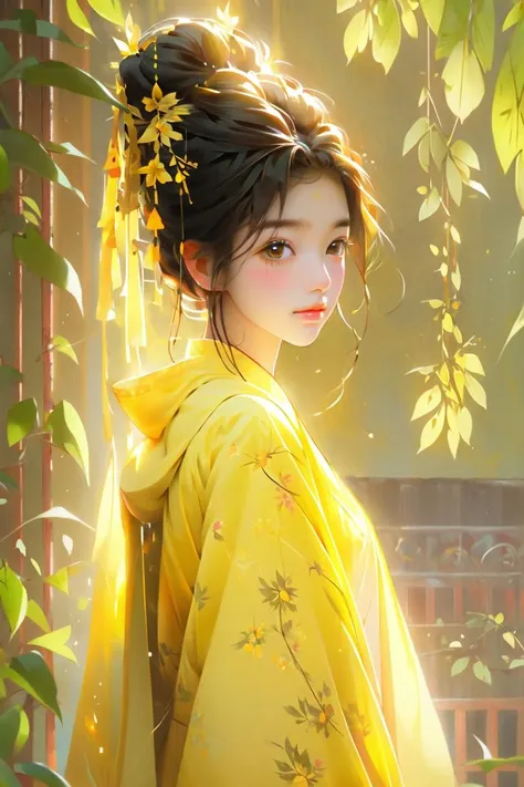 <lora:C_hanfu:1> yellow hanfu 1girl, morning light