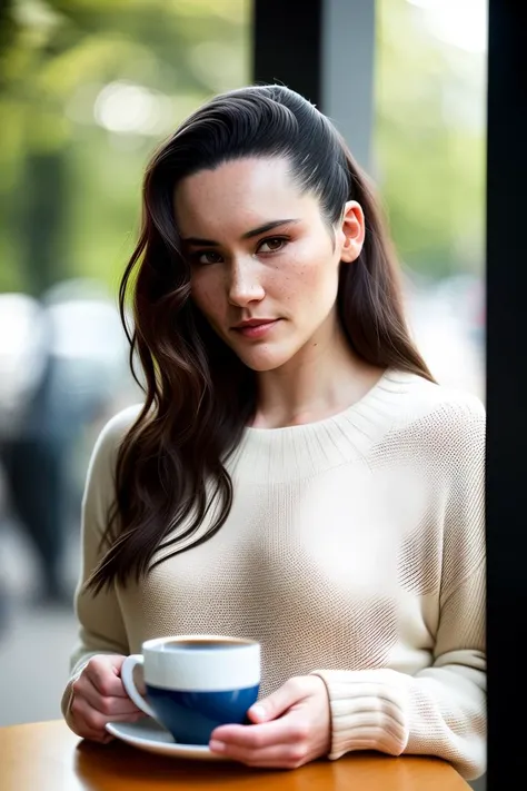 cute beautiful (chr1sch0ng) wearing yellow sweater (drinking coffee inside a modern cafe at sunset), very detailed, inoccent face, natural wave hair, blue eyes, high-res, masterpiece, best quality,intricate details, highly detailed,sharp focus, detailed skin,realistic skin texture,texture, detailed eyes, professional, 4k, charmer smile, shot on Canon, 85mm,shallow depth of field,kodak vision color, perfect fit body, extremely detailed, photorealistic, realistic, post-processing, max detail, roughness, real life, ultra realistic, photorealism, photography, 8k uhd, photography