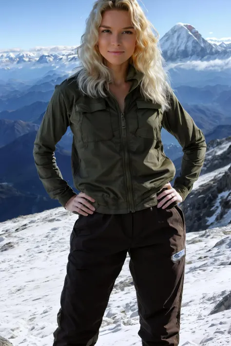 A photo from woman_elizaveta wearing a (hiking outfit:1.4), standing on the peak of mount everest, looking at camera, best quality, photo, highly detailed, sharp focus, 8k, god rays, 8k high definition, high detail eyes, highest quality, skin texture, masterpiece, best quality, perfect lighting, cinematic lighting, (sharp focus:1.2), HDR, beauty, ultra-detailed, amazing, eos, skin_pores, <lora:Elizaveta_v3:1> <lora:more_details:0.2>