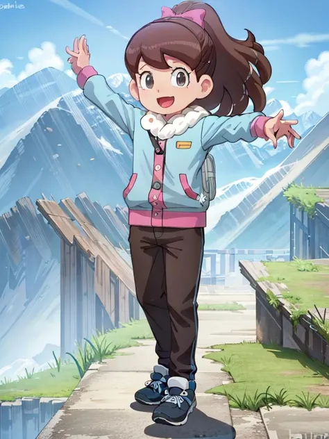 (((picture-perfect))) (toddler-sized child, alps in background, nature, 1girl, solo, full body) (((overinsanely delighted loveliness overload))) (<lora:kodamafumika trigger:1>kodamafumika)