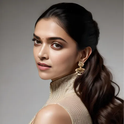 headshot photo of deepika padukone woman, studio quality, subsurface scattering, high neck gown, canon 5D, realistic skin texture, flowing hair, flat white background <lora:Deepika_Padukone_SDXL_LoRA:1>