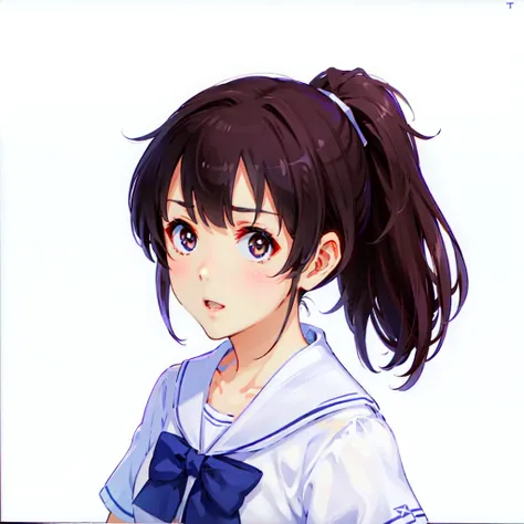megumi, uniform, ponytails, 8k, masterpiece, brown hair, brown eyes, high detail, beautifull face