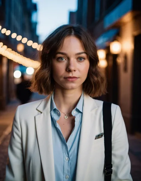 professional fashion close-up portrait photography of a young beautiful ((ohwx woman)) <lora:dyer_lora_sdxl_v1-000008:1>  in the city at night, Nikon Z9, bokeh