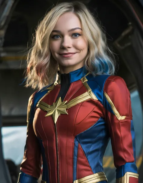 (full height:1.3), an elegant ((ohwx woman)) As Carol Danvers/Captain Marvel. In her red and blue suit, taking off to the sky, leaving a trail of energy. Inspired by Krenz Cushart, neoism, kawacy, wlop, gits anime. Blonde hair, eyes glowing with cosmic power. <lora:myers_lora_sdxl:0.90>