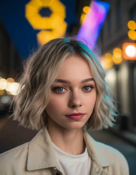 professional fashion close-up portrait photography of a beautiful ((ohwx woman)) in the city at night, Nikon Z9, bokeh <lora:myers_lora_sdxl:0.90>