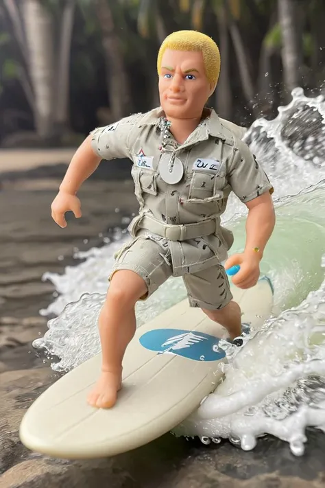 <lora:GI_Joe_Duke_SDXL:1> GI Joe Duke surfing a wave in Hawaii