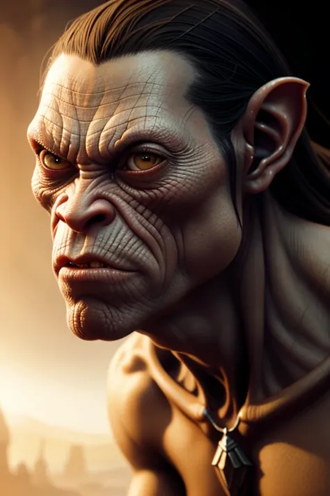 RAW photo, a close up portrait photo of brutal [Gollum:monkey:20] , art of a the lord of the rings, fantasy, intricate,elegant, highly detailed, digital painting, artstation, concept art,smooth, sharp focus, illustration, background is Mordor, (high detailed skin:1.2), 8k uhd, dslr, soft lighting, high quality, film grain, art by artgerm and greg rutkowski and alphonse mucha