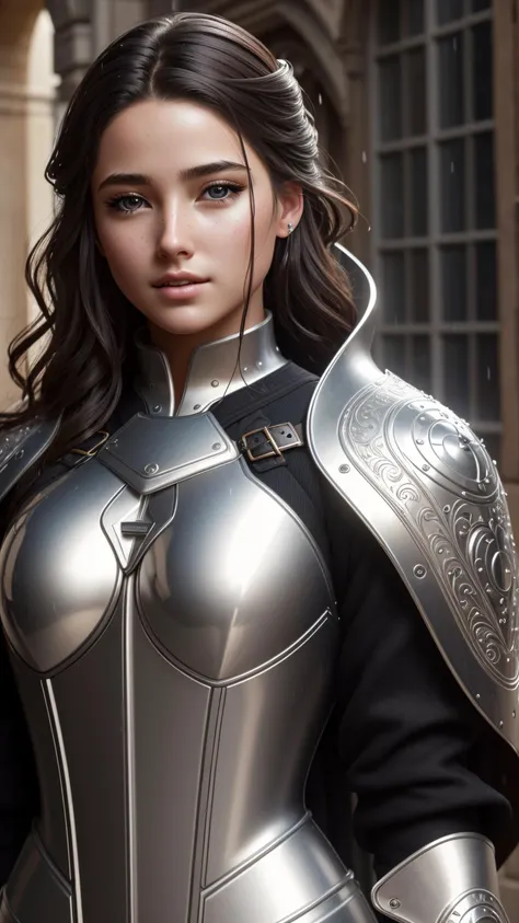 (extremely detailed CG unity 8k wallpaper), a beautiful young woman in the rain, wet, wearing intricate armor, medieval streets, Style-Glass, nsfw, full_body_shot, soft lighting, backlit, bright lighting, light rays, volumetric lighting, detailed face, highly detailed, painting,  <lora:epiNoiseoffset_v2Pynoise:1>,