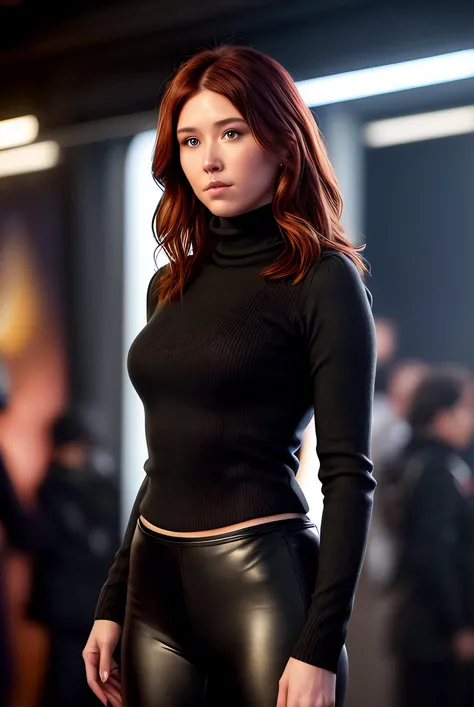 photo of (J3ST401:0.99), a woman as a sassy movie star, modelshoot style, (extremely detailed CG unity 8k wallpaper), photo of the most beautiful artwork in the world, professional majestic oil painting by Ed Blinkey, Atey Ghailan, Studio Ghibli, by Jeremy Mann, Greg Manchess, Antonio Moro, trending on ArtStation, trending on CGSociety, Intricate, High Detail, Sharp focus, dramatic, photorealistic painting art by midjourney and greg rutkowski, (wool coat:1.2), (cropped turtleneck:1.4), ((comicon event)), (tight fitting leather pants:1.2), ((standing on the red carpet)), ((paparazzi in the background)), (looking at viewer), (detailed pupils:1.3), (modern outfit:1.2), (closeup), red lips, (eye shadow) , absurdres, incredibly_absurdres, <lora:add_detail:1>