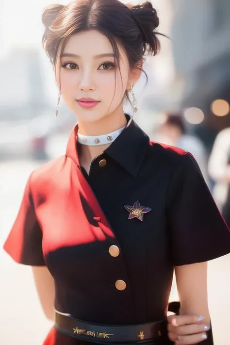 photo of  DanielleNJ a woman as a movie star, modelshoot style, (extremely detailed CG unity 8k wallpaper), Intricate, High Detail, Sharp focus, smiling, photorealistic painting art by midjourney and greg rutkowski , (kpop), ((paparazzi in the background)), (looking at viewer), (detailed pupils:1.2), (elegant k-pop dress:1.3) brightly lit<lora:DanielleNJ:1.0>