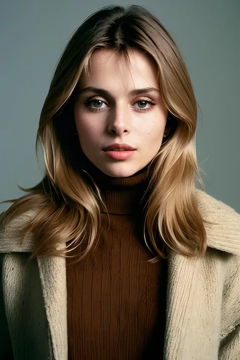 photo of (nk1nsky:0.99), a woman, RAW, close portrait photo, long brown coat, turtleneck sweater, trousers, (high detailed skin:1.2), 8k uhd, dslr, soft lighting, high quality, film grain, Fujifilm XT3 sharp focus, f 5.6