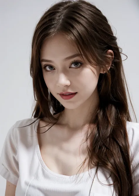 1girl, solo, upper body, looking at viewer, white background, long hair, nurse, sexy nurse, multicolored hair, <lora:Shawni-01:1>