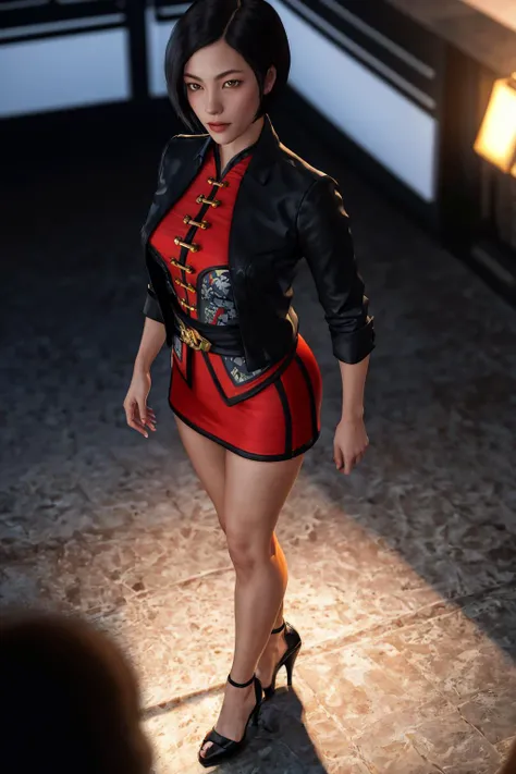 highres,absurdres,masterpiece,best quality,original,extremely detailed CG,extremely detailed wallpaper,perfect lighting,standing on the stage,blurry background,(from above),looking at viewer,
<lora:LadyShiva:0.7>,ladyshiva,high heels, <lora:GoodHands-beta2:1>