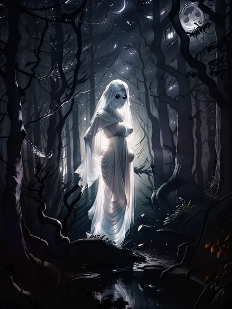 (((medium long shot)))nsfw photo of a 30 years old ghost (((facing front leaning back Looking at viewer, small waist, medium hips, (huge breast:1.25) ),)) (((background A secluded forest glade lit by moonlight)))), (see-through:1.4)ghost costume, , night, moon, head and face covered by ghostly veil
<lora:md:0.8>ghost, <lora:Silhouette:0.8> silhouette, light particles,