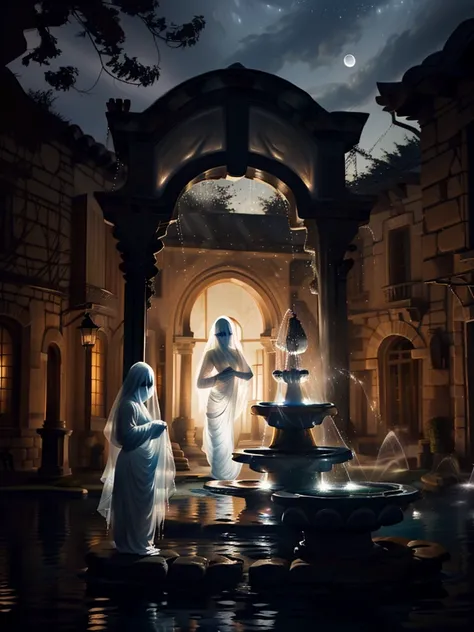 (((medium long shot)))nsfw photo of a 30 years old ghost (((facing front leaning back Looking at viewer, small waist, medium hips, (huge breast:1.25) ),)) (((background A quiet village square with a stone fountain)))), (see-through:1.4)ghost costume, , night, moon, head and face covered by ghostly veil
<lora:md:0.8>ghost, <lora:Silhouette:0.8> silhouette, light particles,