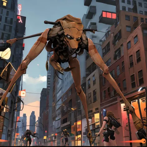 <lora:Strider:0.8>strider in downtown new york city chasing down a group of anime girls