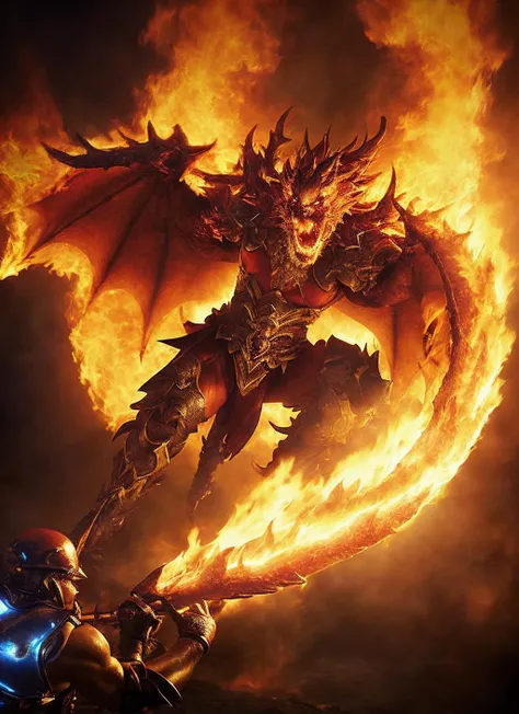 flmngprsn flames, epic fantasy battle dragon burning, epic (photo, studio lighting, hard light, sony a7, 50 mm, hyperrealistic, big depth of field, mate skin, pores, wrinkles, concept art, colors, hyperdetailed, hyperrealistic) <lora:locon_flmngprsn_v1_from_v1_64_32:0.7>