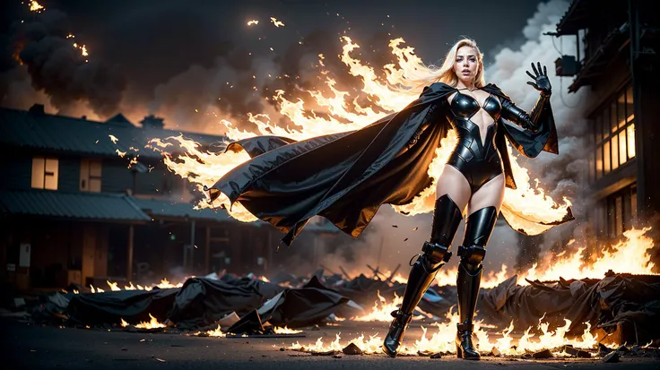 (full body:1.2), (dynamic pose), lowkey, Perfect proportions, an image of a burning cyberpunk woman robot,burning long white hair and cape burn and torn floating in the wind, flmngprsn flames, IvoryGold, Depth of field, Multi layered textures, Accurate simulation of light material interaction,
apocalyptic city background, Wide angle, (best quality, masterpiece:1.2),
flmngprsn immolation, flmngprsn burning, <lyco:locon_flmngprsn_v1_from_v1_64_32:0.68>, rim lighting, two tone lighting, dimly lit <lora:epiNoiseoffset_v2:1>