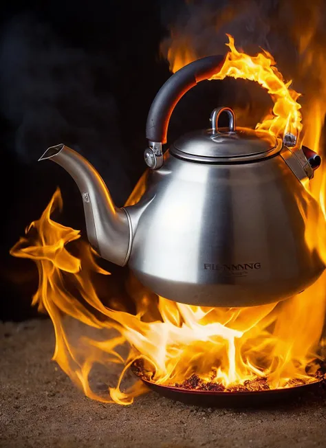 flmngprsn flames, epic burning kettle, burning, epic (photo, studio lighting, hard light, sony a7, 50 mm, hyperrealistic, big depth of field, mate skin, pores, wrinkles, concept art, colors, hyperdetailed, hyperrealistic) <lora:locon_flmngprsn_v1_from_v1_64_32:0.7>