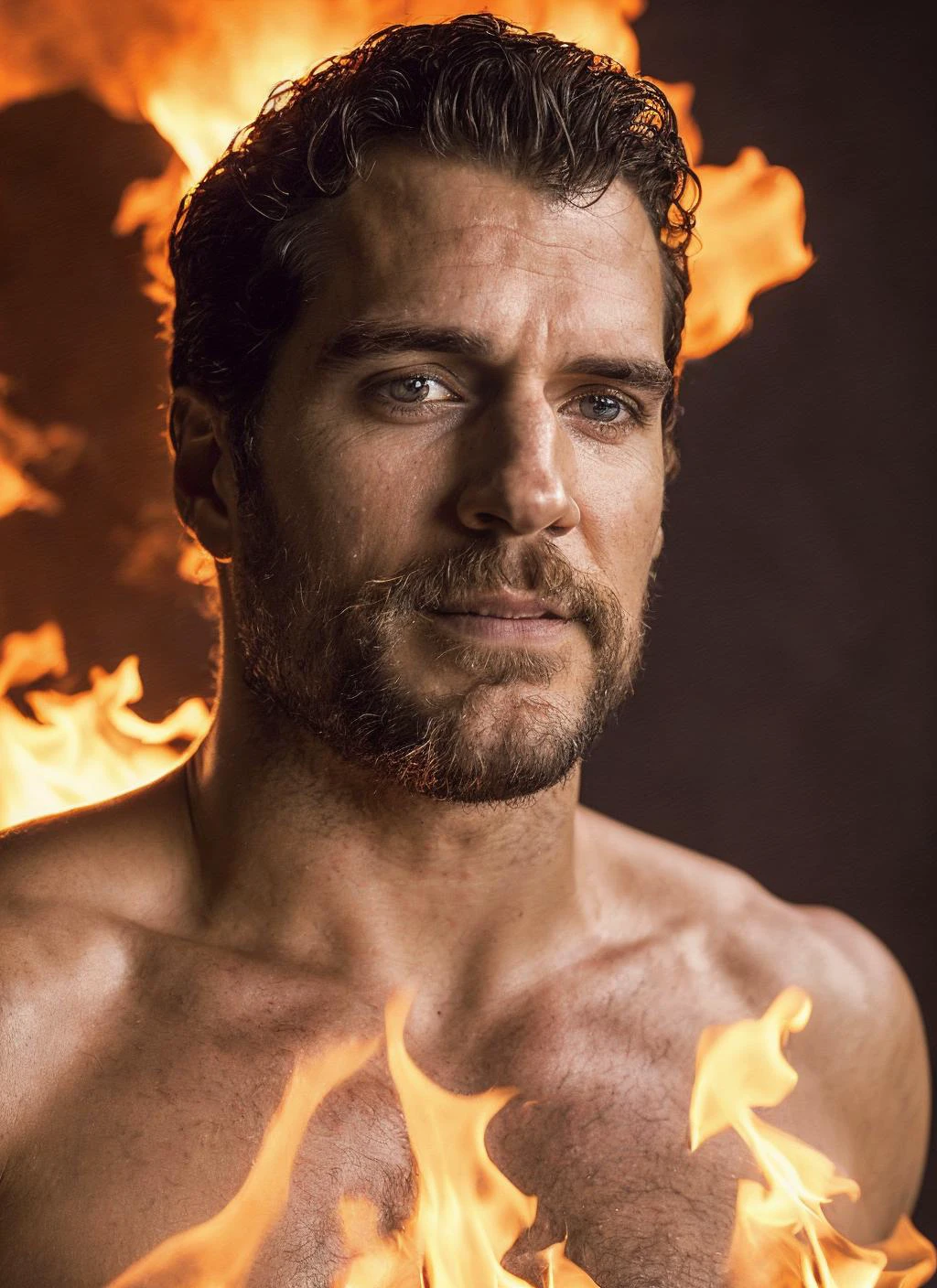 flmngprsn flames, 30 years old ((sks person)), masculine, epic (photo, studio lighting, hard light, sony a7, 50 mm, hyperrealistic, big depth of field, mate skin, pores, wrinkles, concept art, colors, hyperdetailed, hyperrealistic) <lora:locon_flmngprsn_v1_from_v1_64_32:0.7>