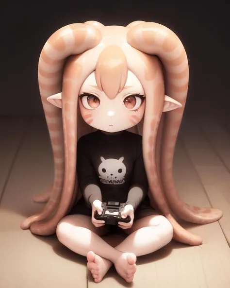 <lyco:sea_angels-NAI-LyCORIS:0.9>
a chibi sengle, 1girl, sitting on the floor playing vidya, tentacle hair, pointy ears, colored_skins