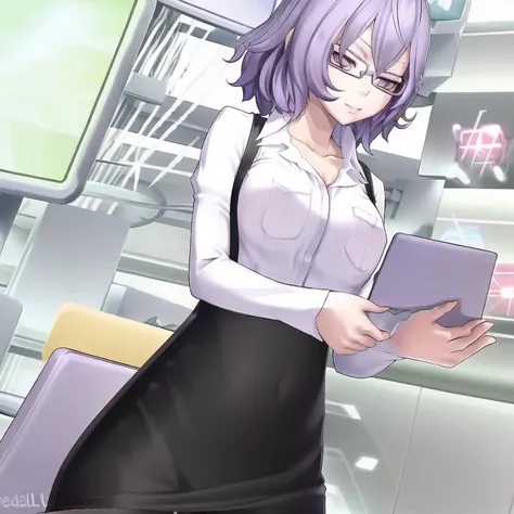 dscs-mirei, dress pantyhose knee boots, purple hair, short hair, purple eyes, glasses, medium breasts, collarbone, full body, solo, 1girl, outdoors <lora:dscs-mirei-000002:0.9>