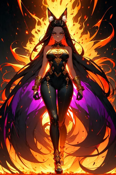 (masterpiece:1.3),(playboy bunny:0.8),fox girl,fox tail,very long hair,black hair,black tail,gradient hair,(multicolored tail:1.2),multiple tails,(gold trim:1.2),<lora:AnimeRage:0.8>, r1ge,