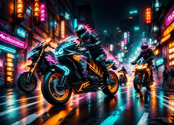 best quality, masterpiece, highres, 8K, intricate, extreme detail,RAW photo, ral-exposure, ultra-futuristic motorbikes racing through city, neon, (motion blur:0.5), long exposure, graffiti, punk, neo-punk, layered lines, <lora:ral-exposure-sdxl:1>, <lora:add-detail-xl:0.8>,