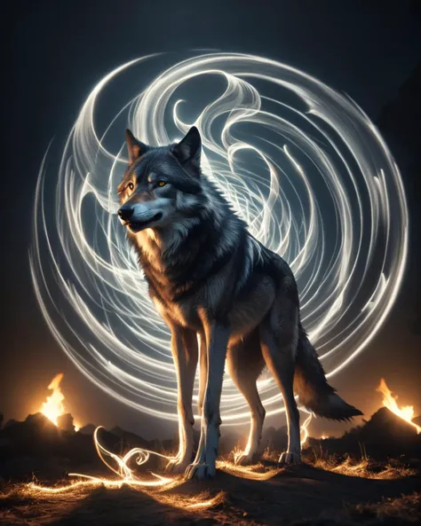 masterpiece, best quality, long exposure, light painting, <lora:ral-exposure-sdxl:1> ral-exposure, Energetic, Wolf, the Wolf is Ghastly