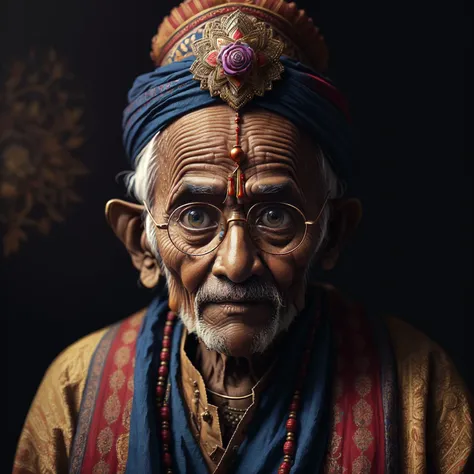 An old Hindu man, 
yang08k, photography, beautiful,  black background, colorful,realistic,
masterpieces, top quality, best quality, official art, beautiful and aesthetic,  
<lora:yang08k:0.7>