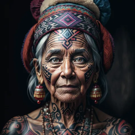 A tribal elder with a face tattoo,
yang08k, photography, beautiful, black background, colorful,realistic,
masterpieces, top quality, best quality, official art, beautiful and aesthetic,
<lora:yang08k:0.7>
