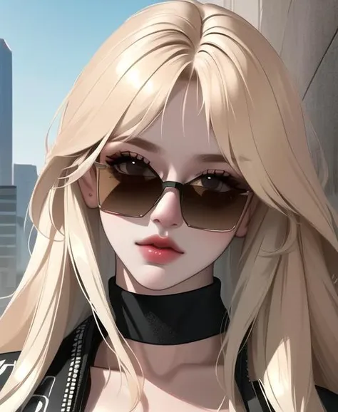 young, blonde, upper body, 1girl, streetwear, sunglasses, semi realistic, masterpiece, best quality, ultra-detailed detailed, detailed digital artwork, hi res, <lora:weiboZH:0.98>
