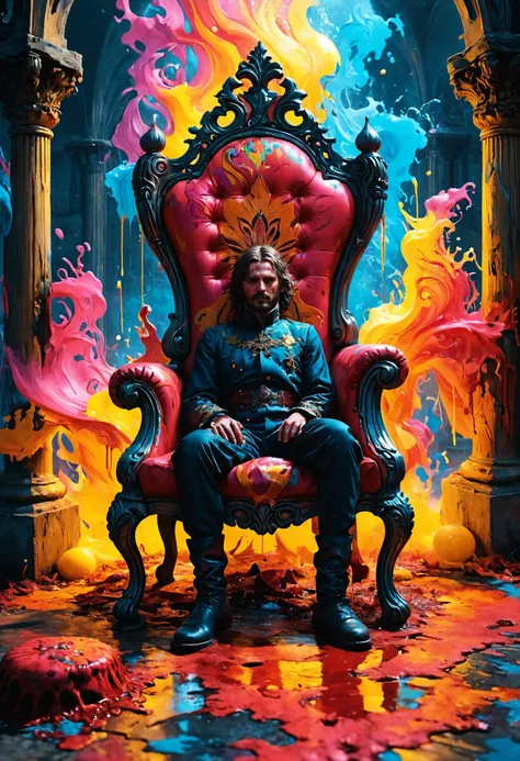Heir apparent, I inherited a bloodstained throne for a seat, I can't afford not to believe in things unseen, But belief always been dangerous to me, <lora:Psychedelic:0.8> Psychedelic, <lora:MJ52:0.8>, Streetlights, <lora:gorgoeus_splash_of_vibrant_paint:0.7> Gorgeous splash of vibrant paint