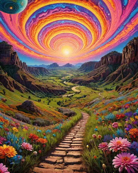 landscape of a Ronda and Tunnel, Sparse, Clear skies, Ultra Real, Grim, Candle light, One Color, <lora:Psychedelic:1> Psychedelic