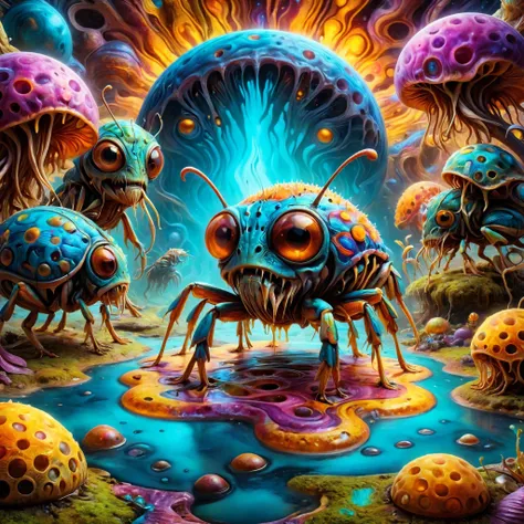 ral-hnycmb towering insectoid monstrosity, Glowing caverns harboring mysterious luminescent creatures, Psychedelic,, glowwave, ral-colorswirl, sharp focus, glowing, scifi Comic Cover Art, trending on artstation, art by Range Murata, artgerm, highly detailed, 3d<lora:ral-hnycmb:0.8> <lora:Psychedelic:0.8> <lora:RMSDXL_Creative:0.4> <lora:ral-colorswirl:0.7>