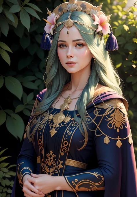 (realistic:1.1), (photorealistic:1.2), best quality, masterpiece, detailed background, detailed face, detailed skin texture, real shadows, realistic lighting, dramatic lighting, natural lighting,
BREAK
defRhea, headdress, hair flower, tiara, blue cape, long white dress <lora:rhea-nvwls-v3:0.7>