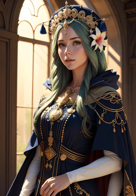 (realistic:1.1), (photorealistic:1.2), best quality, masterpiece, detailed background, detailed face, detailed skin texture, real shadows, realistic lighting, dramatic lighting, natural lighting,
BREAK
defRhea, headdress, hair flower, tiara, blue cape, long white dress <lora:rhea-nvwls-v3:0.7>