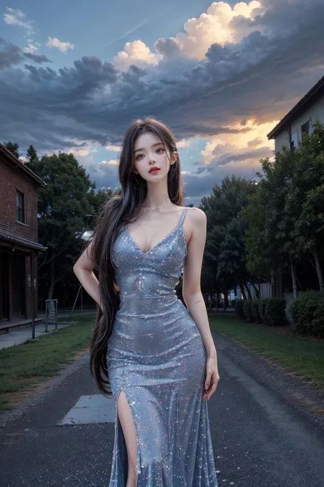 best quality,[masterpiece],((beautiful:0.75) cute girl:0.75),Professional,photo_(medium),ultra-fine painting,1girl,(long hair:1.4),outdoors,(front:1.3),(standing:1.3),cloudy sky,(cowboy_shot:1.2),
<lora:add_detail:1>,<lora:Special clothes53:0.75>,Special clothes53,dress,