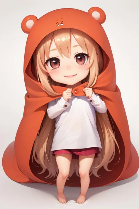 (masterpiece, best quality:1.2), <lyco:himoutoumaru-chan_doma-10:1.0>, (chibi:1.2), solo, 1girl, doma umaru, smile, looking at viewer, hood, white shirt