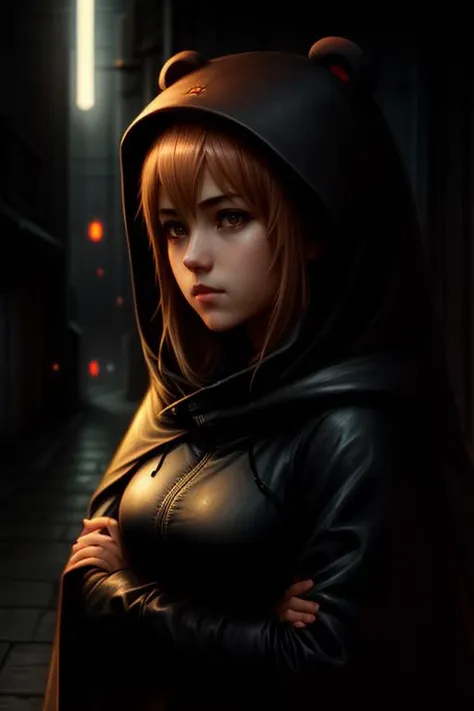 (dark theme:0.6), a girl , umaru doma, in hood
, (hdr:1.22), muted colors, complex background, hyperdetailed, art [[by jordan grimmer]]