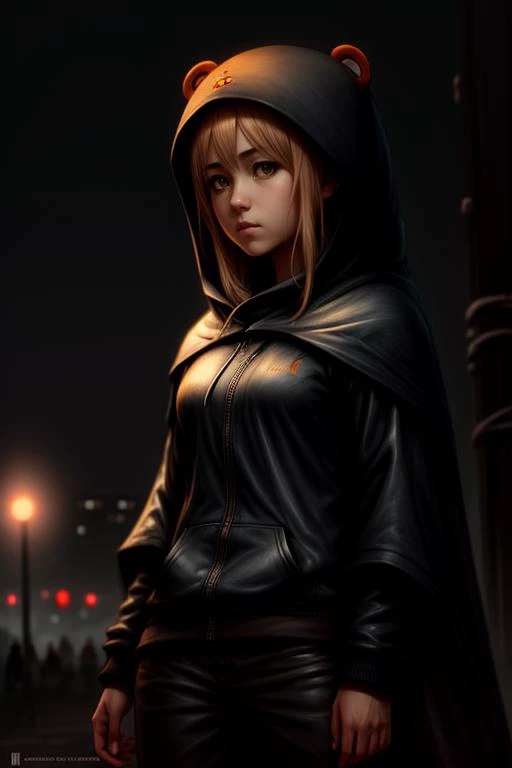 (dark theme:0.6), a girl , umaru doma, in hood
, (hdr:1.22), muted colors, complex background, hyperdetailed, art [[by jordan grimmer]]